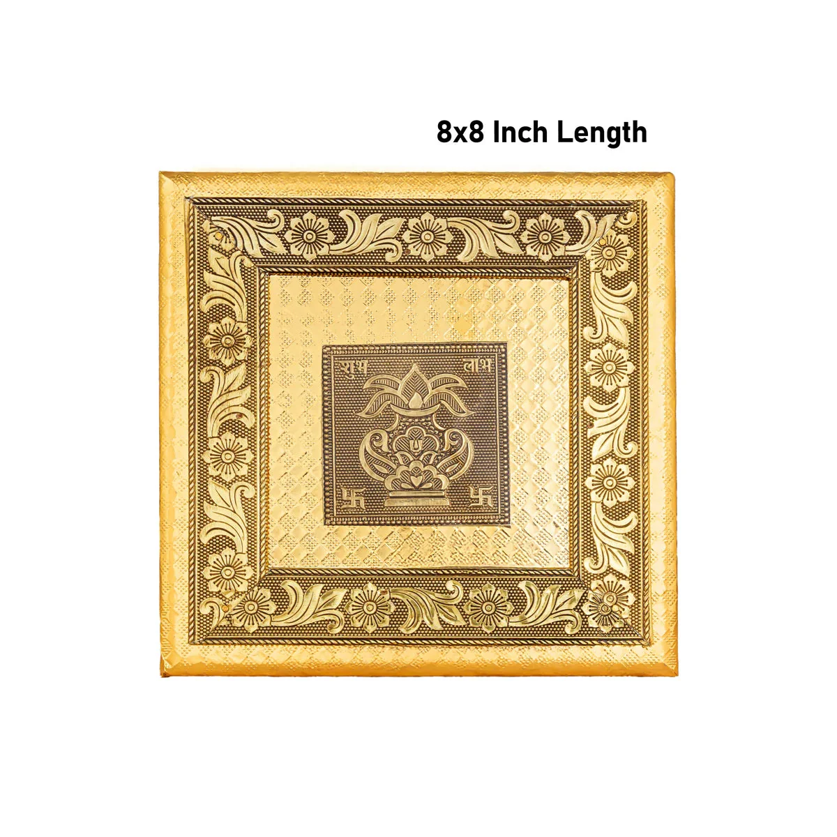 Wooden Chowki With Metal Leg - 1.75 X 8 X 8 Inches | Kalash & Flower Design Patla/ Gold Polish Bajot For Pooja - Image 4