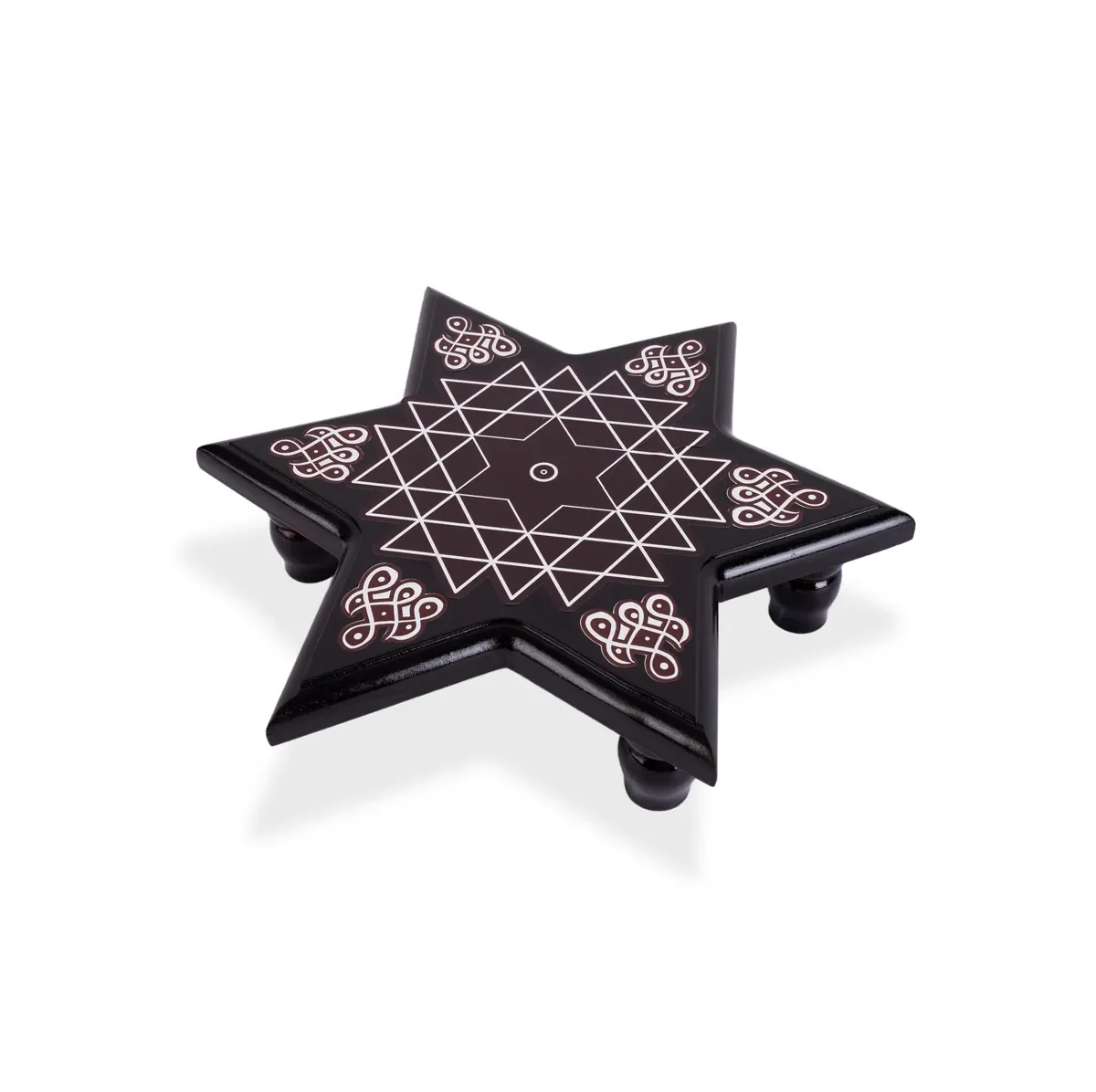 Wooden Manai - 10 X 10 Inches | Star Shape Pooja Manai/ Kolam Design Chowki/ Patta For Home Pooja - Image 3