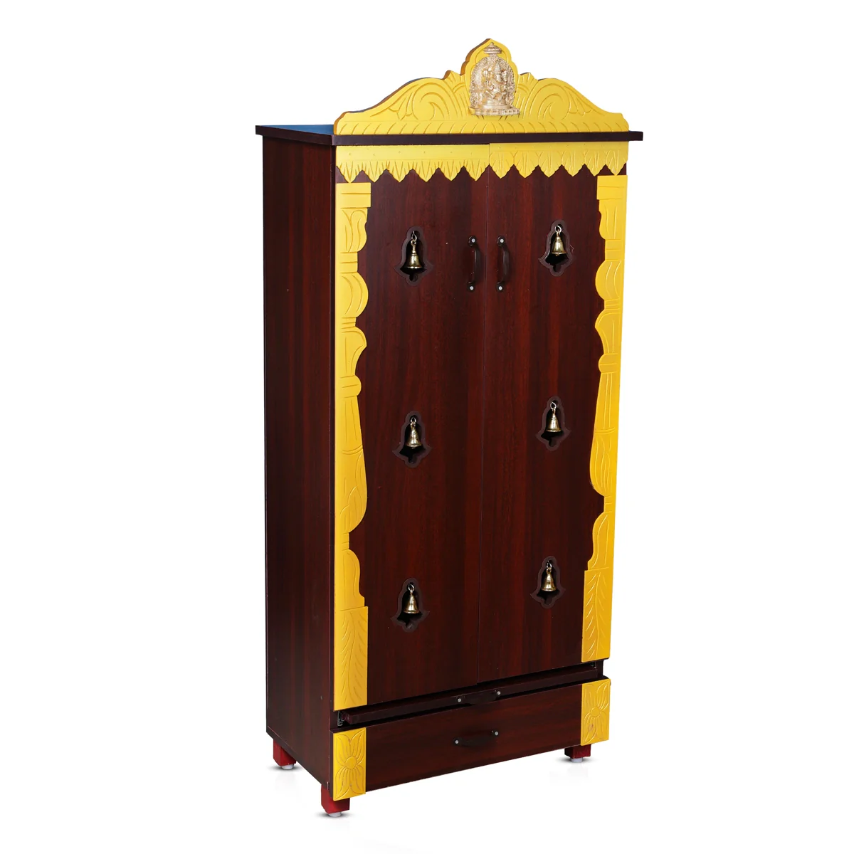 Wooden Temple With Doors | Inner 47 x 24 Inches/ Outer 57 x 25 Inches/ Pooja Mandir With Bell for Home - Image 3