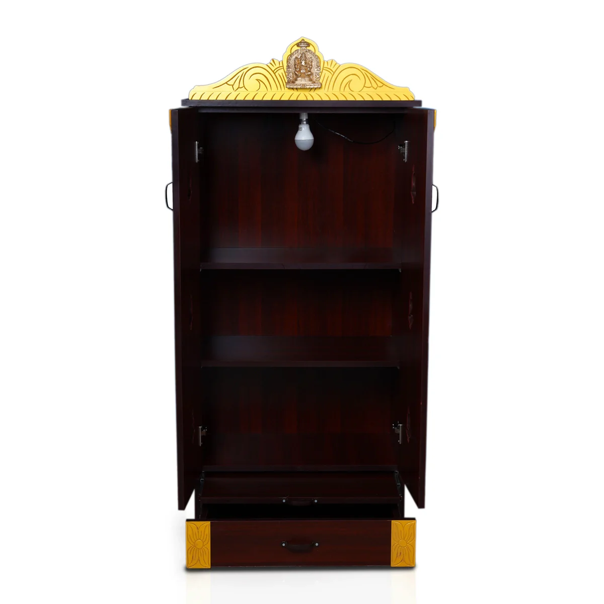Wooden Temple With Doors | Inner 47 x 24 Inches/ Outer 57 x 25 Inches/ Pooja Mandir With Bell for Home - Image 5