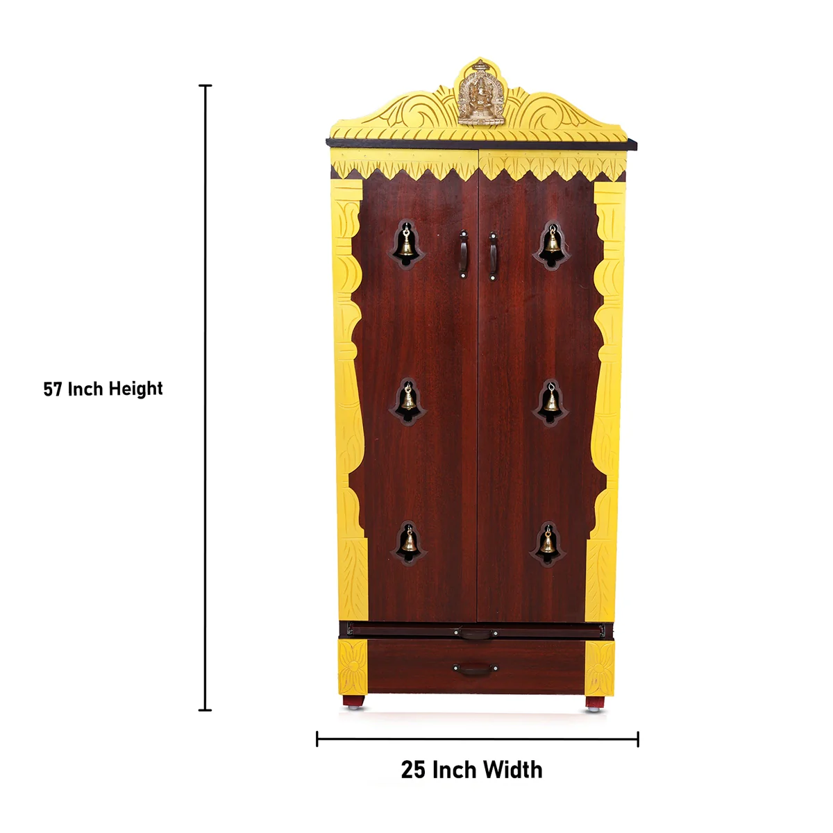 Wooden Temple With Doors | Inner 47 x 24 Inches/ Outer 57 x 25 Inches/ Pooja Mandir With Bell for Home - Image 7