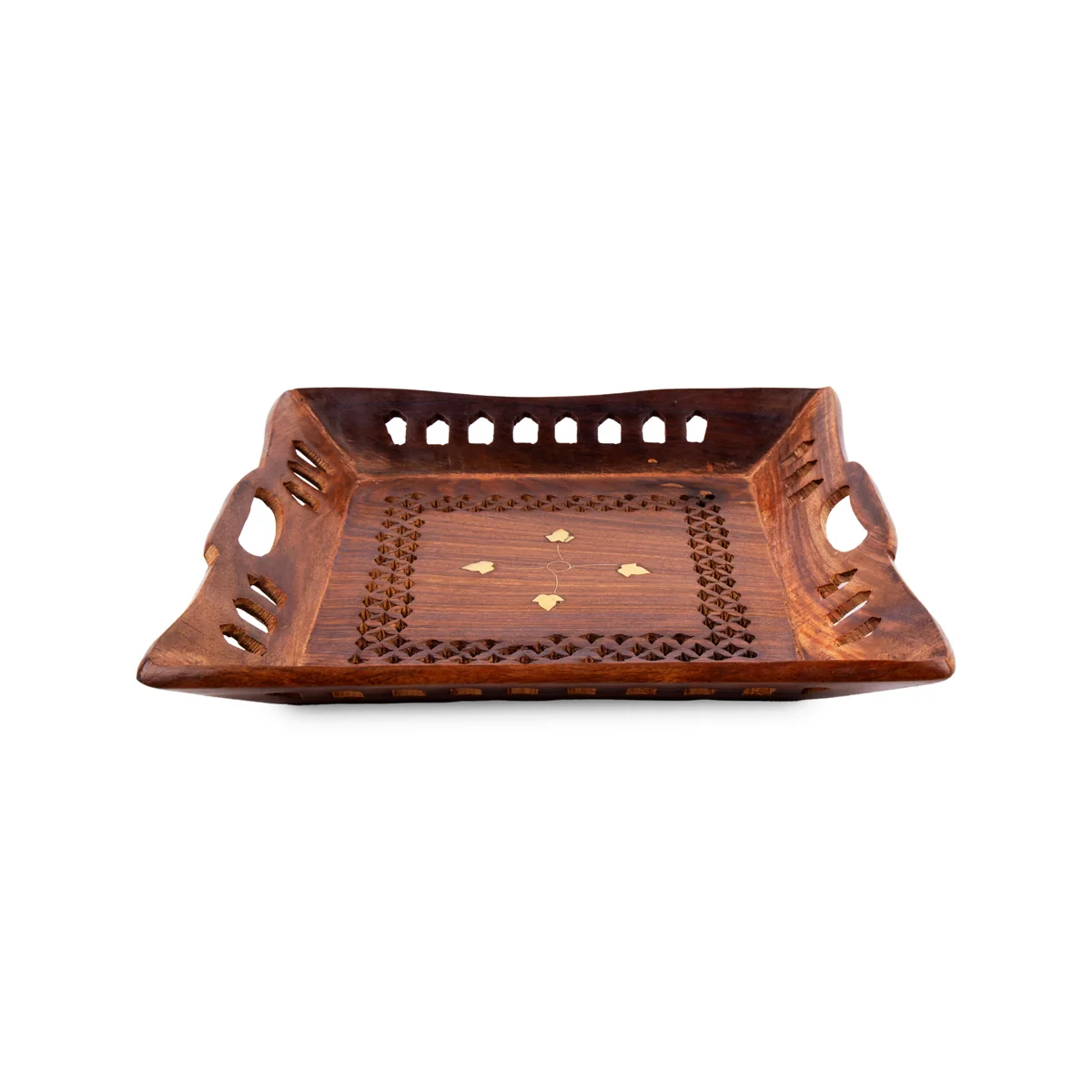 Wooden Tray - 1.5 x 10 x 10 Inches | Kitchen Tray/ Jali Design Decorative Plate/ Serving Tray for Home - Image 2