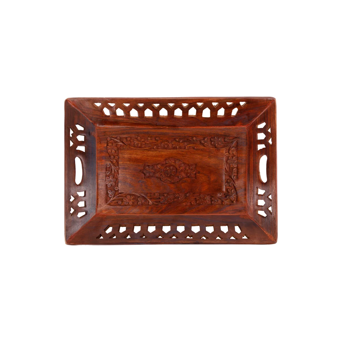 Wooden Tray - 1.5 x 13 x 9 Inches | Engraved Flower Design Decorative Plate/Kitchen Tray/Serving Tray for Home - Image 3