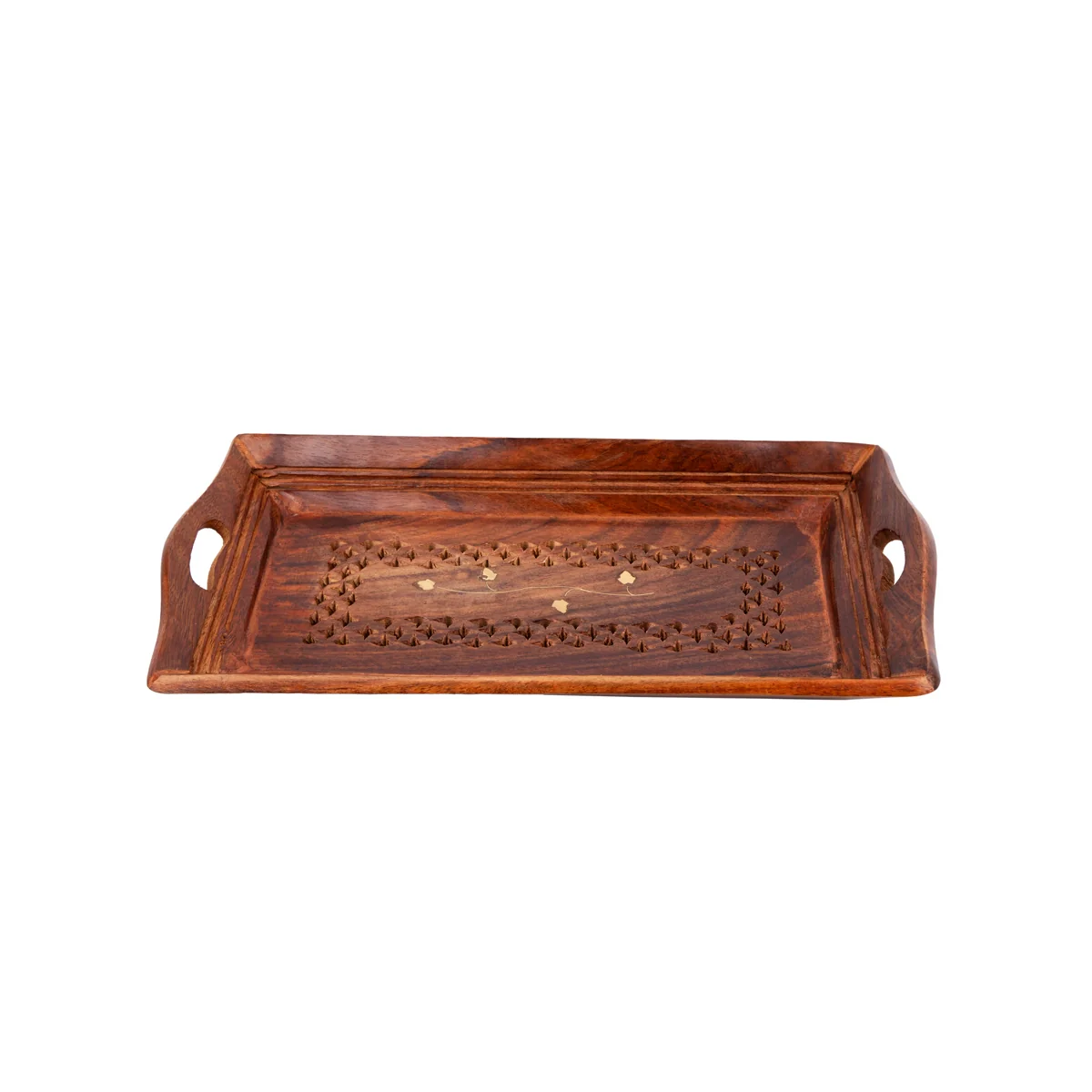 Wooden Tray With Handle - 1.5 x 12 x 6 Inches | Kitchen Tray/ Jali Design Serving Tray for Home - Image 2