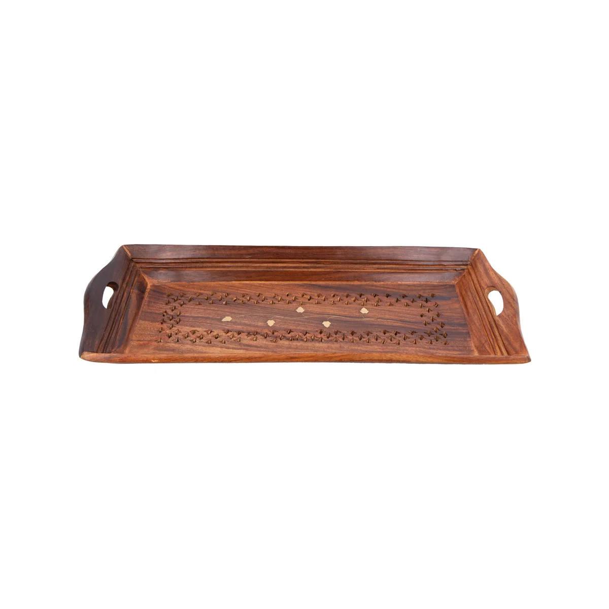Wooden Tray With Handle - 1.5 x 14 x 6 Inches | Kitchen Tray/ Jali Design Serving Tray for Home - Image 2