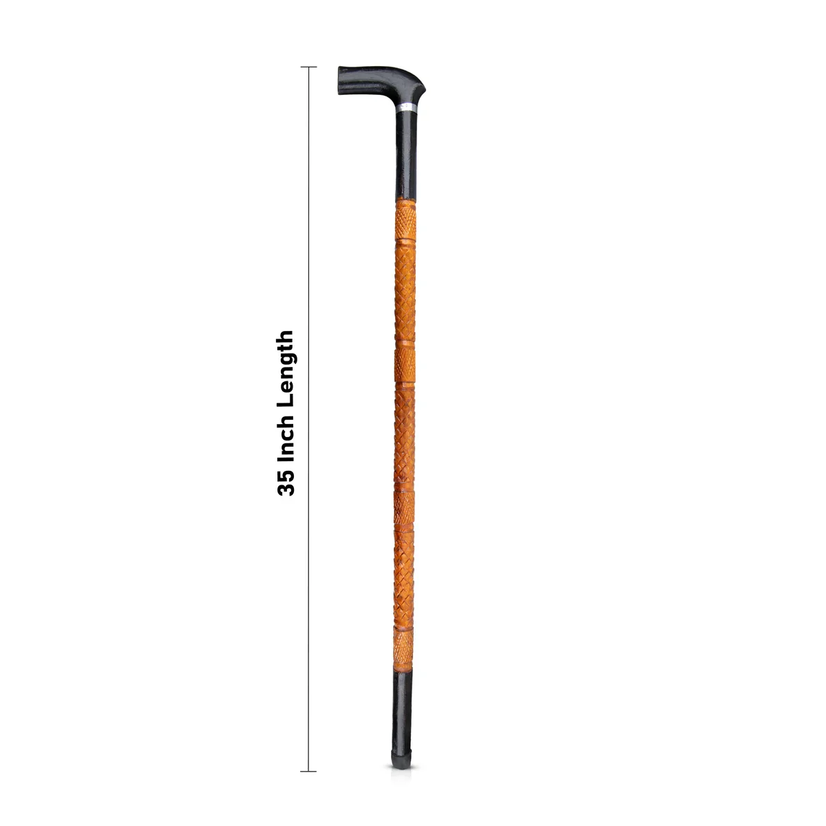 Wooden Walking Stick - 35 Inches | Yellow & Black Polished Carved Walking Stick for Old Man - Image 2