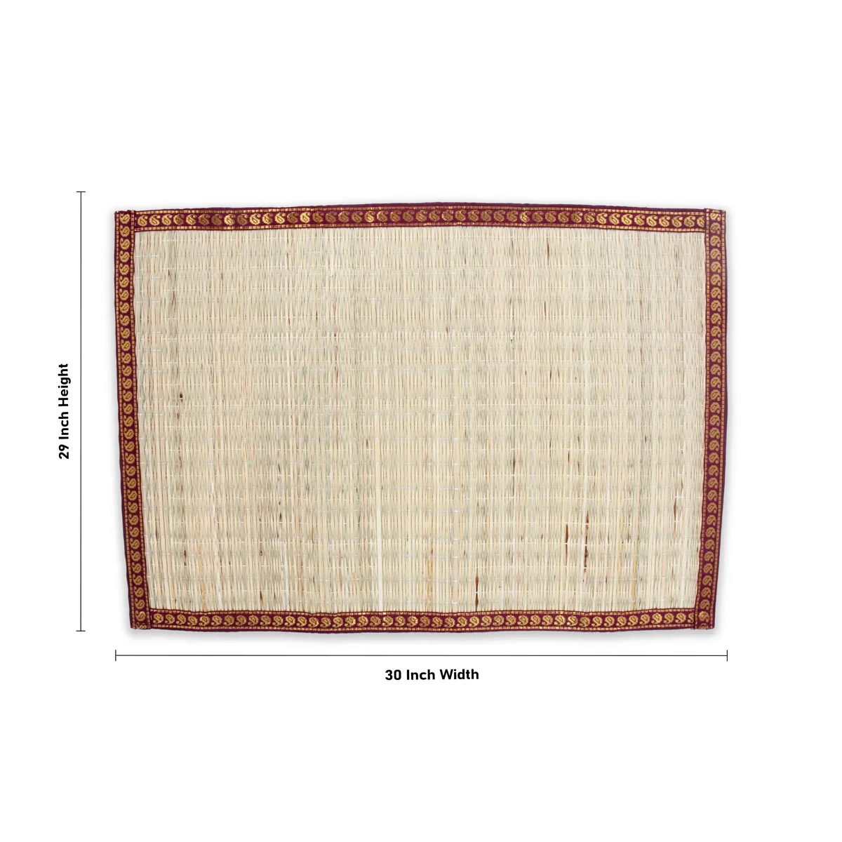 Yoga Mat - 29 x 30 Inches | Aasan Mat/ Zari Border Design Korai Mat/ Asan Mat for Pooja - Image 4