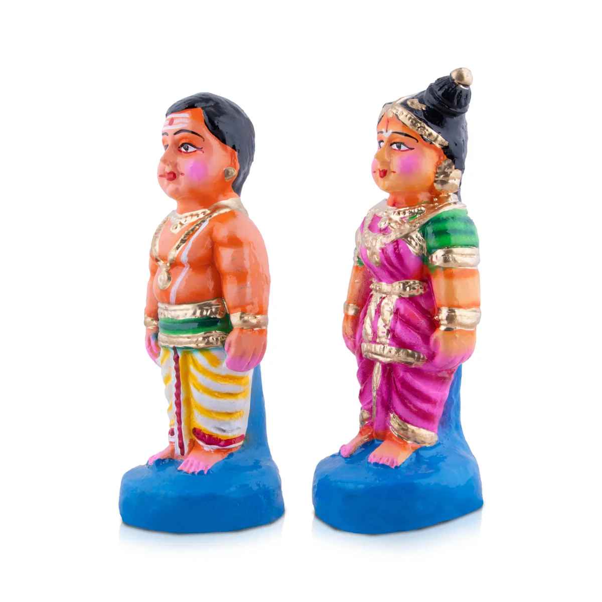 Young Couple Clay Golu Bommai Pair - 8 x 3 Inches | Giri Golu Doll/ Navaratri Golu Bomma/Gombe/Bommai - Image 2