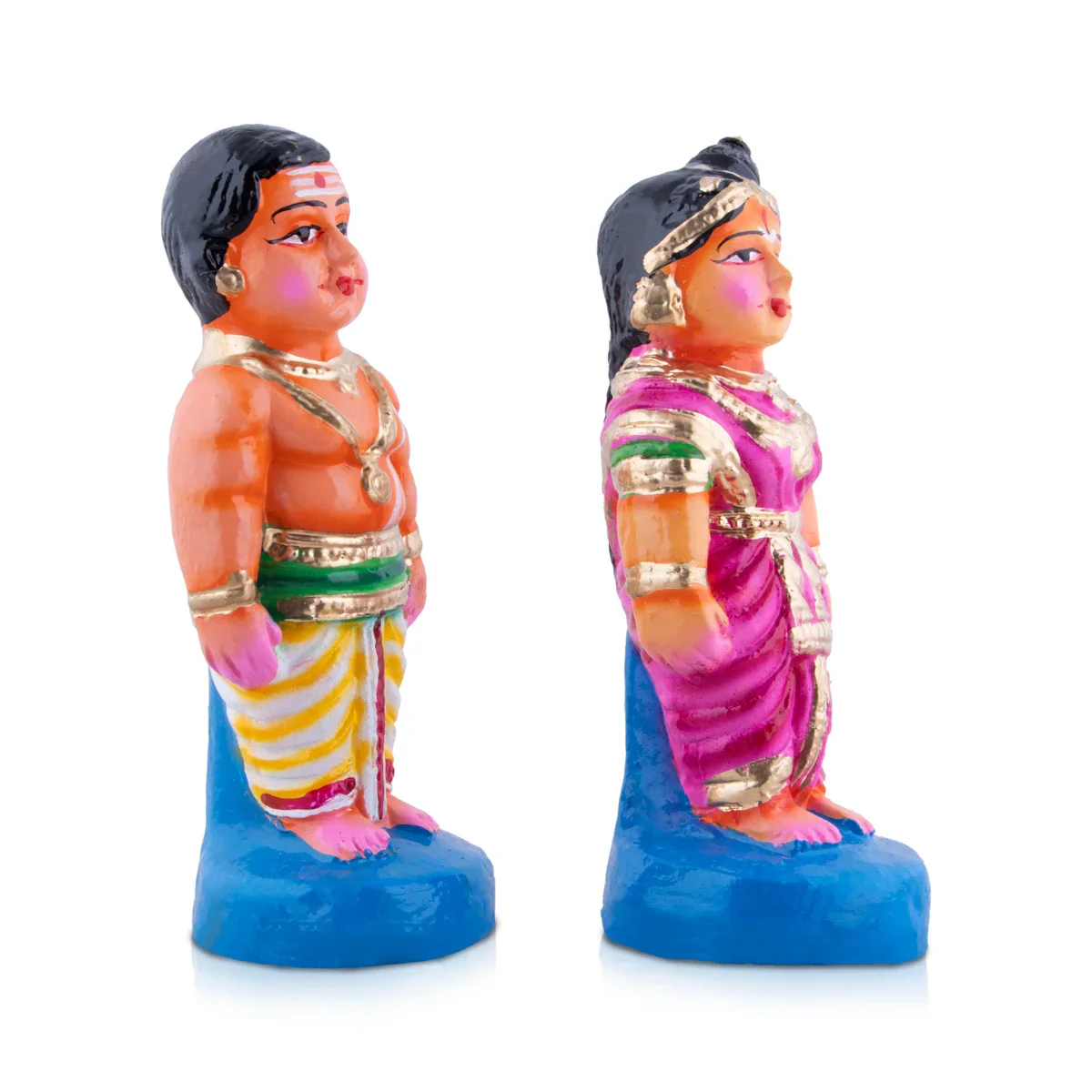 Young Couple Clay Golu Bommai Pair - 8 x 3 Inches | Giri Golu Doll/ Navaratri Golu Bomma/Gombe/Bommai - Image 3