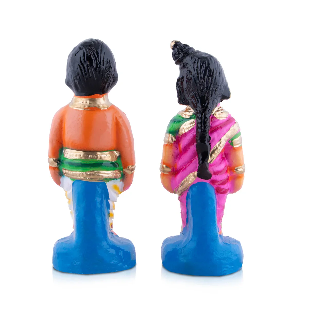 Young Couple Clay Golu Bommai Pair - 8 x 3 Inches | Giri Golu Doll/ Navaratri Golu Bomma/Gombe/Bommai - Image 4