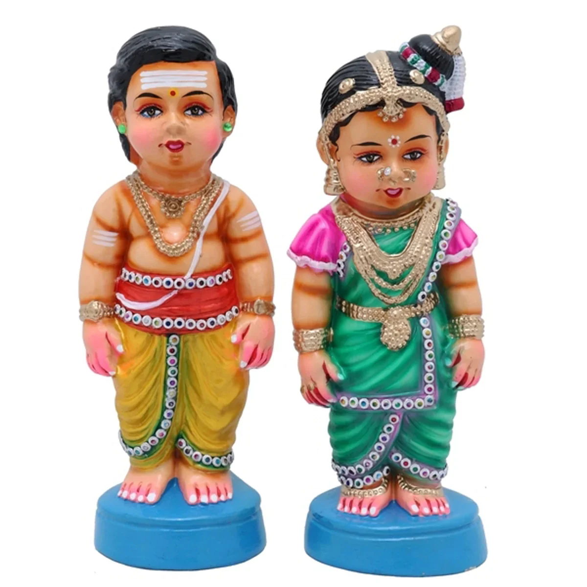 Young Couple Paper Mache Golu Bommai Pair - 13 Inches | Giri Golu Doll/ Navaratri Golu Bomma/Gombe/Bommai - Image 2