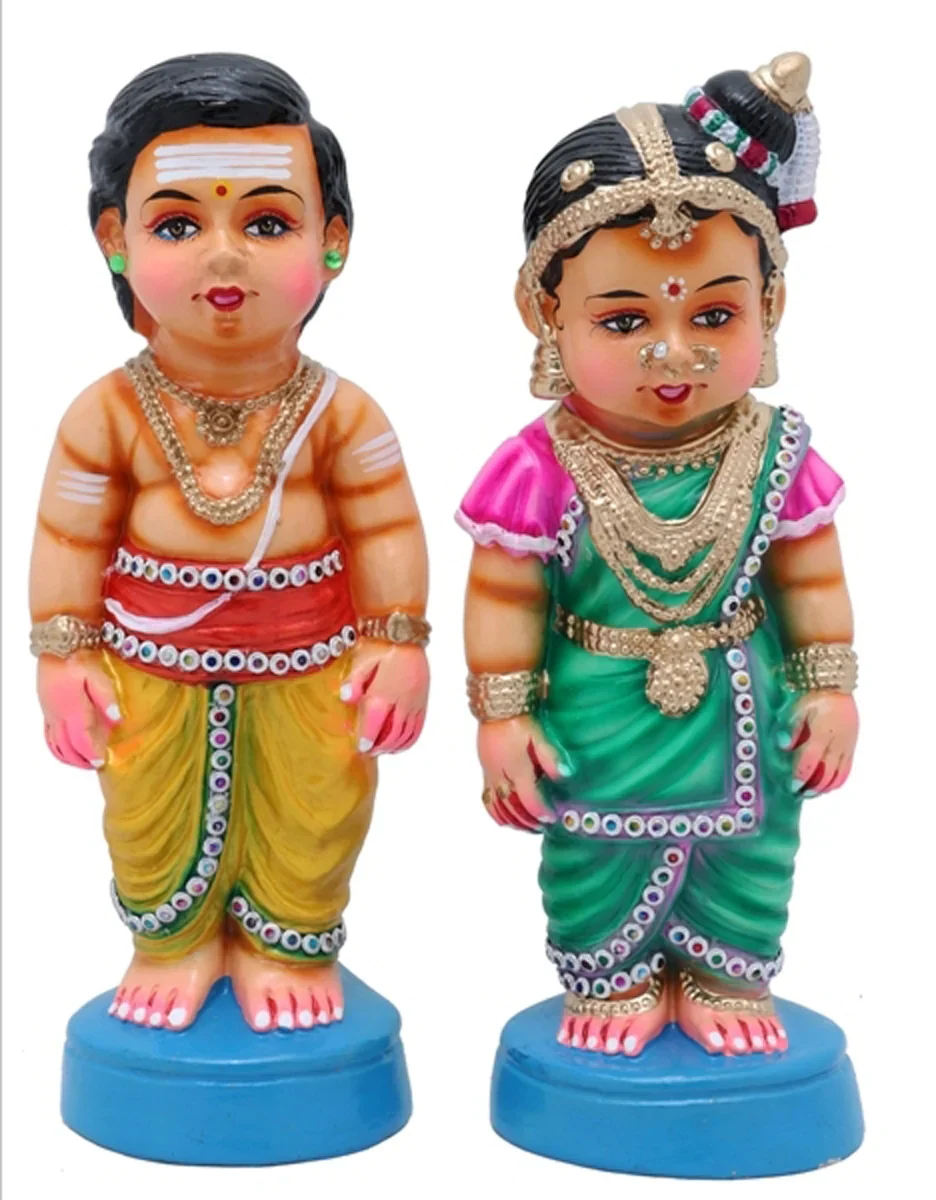 Young Couple Paper Mache Golu Bommai Pair - 13 Inches | Giri Golu Doll/ Navaratri Golu Bomma/Gombe/Bommai - Image 3