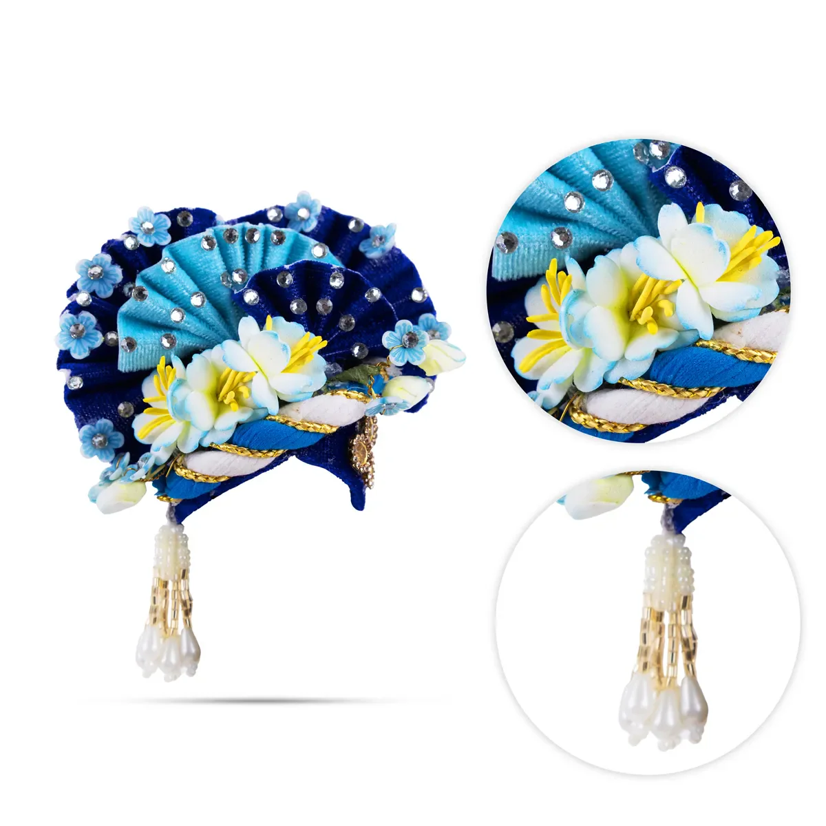 Zari And Stone Design Turban - 3 X 2.25 Inches | Decorative Kireedam/ Kiridam/ Crown For Deity Decor - Image 4
