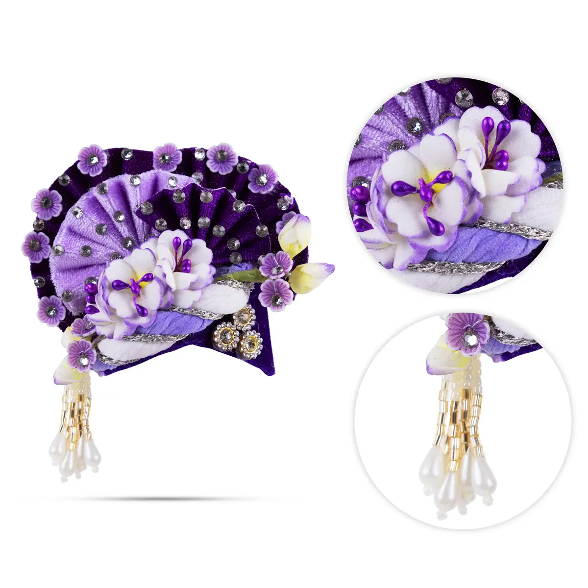 Zari And Stone Design Turban - 3 X 2.25 Inches | Decorative Kireedam/ Kiridam/ Crown For Deity Decor - Image 8