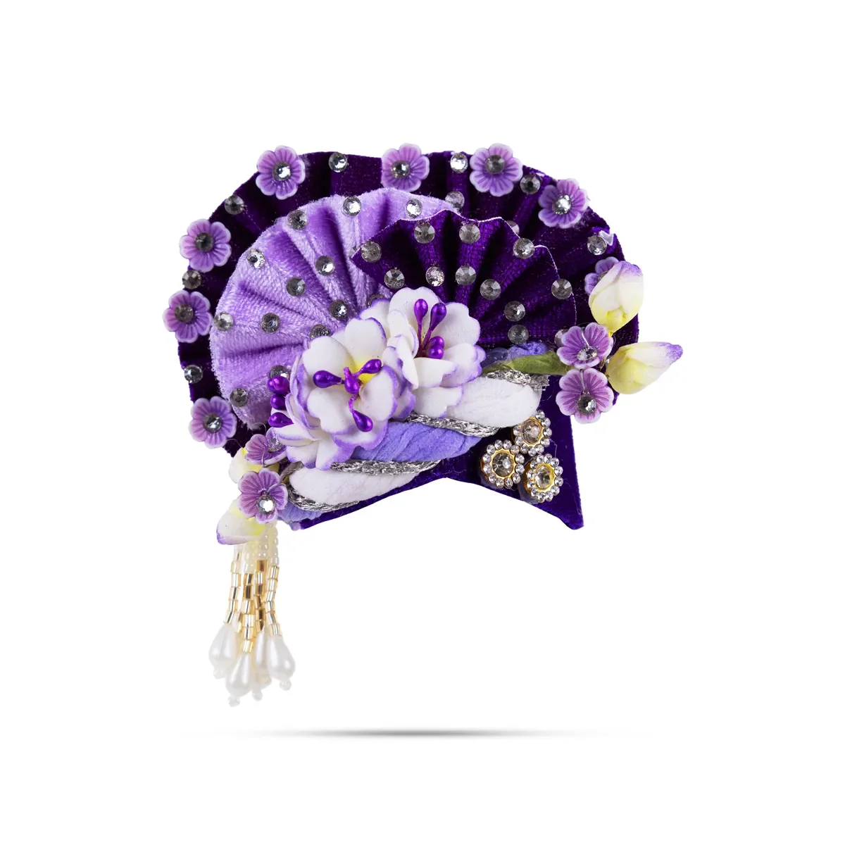 Zari And Stone Design Turban - 3 X 2.25 Inches | Decorative Kireedam/ Kiridam/ Crown For Deity Decor