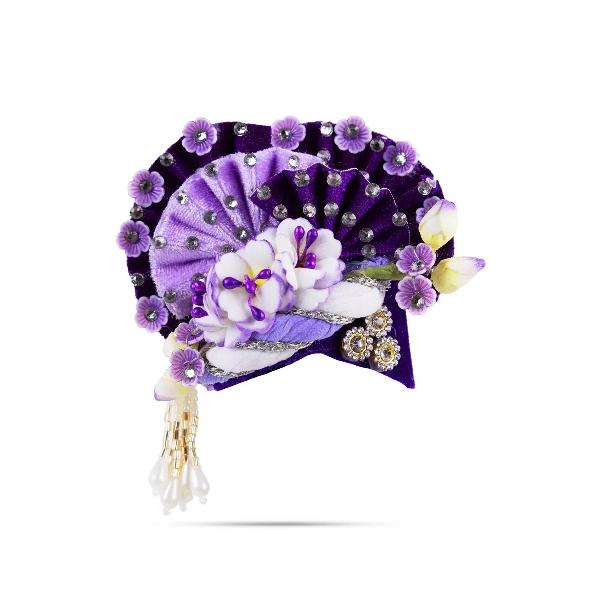 Zari And Stone Design Turban - 3 X 2.25 Inches | Decorative Kireedam/ Kiridam/ Crown For Deity Decor - Image 4