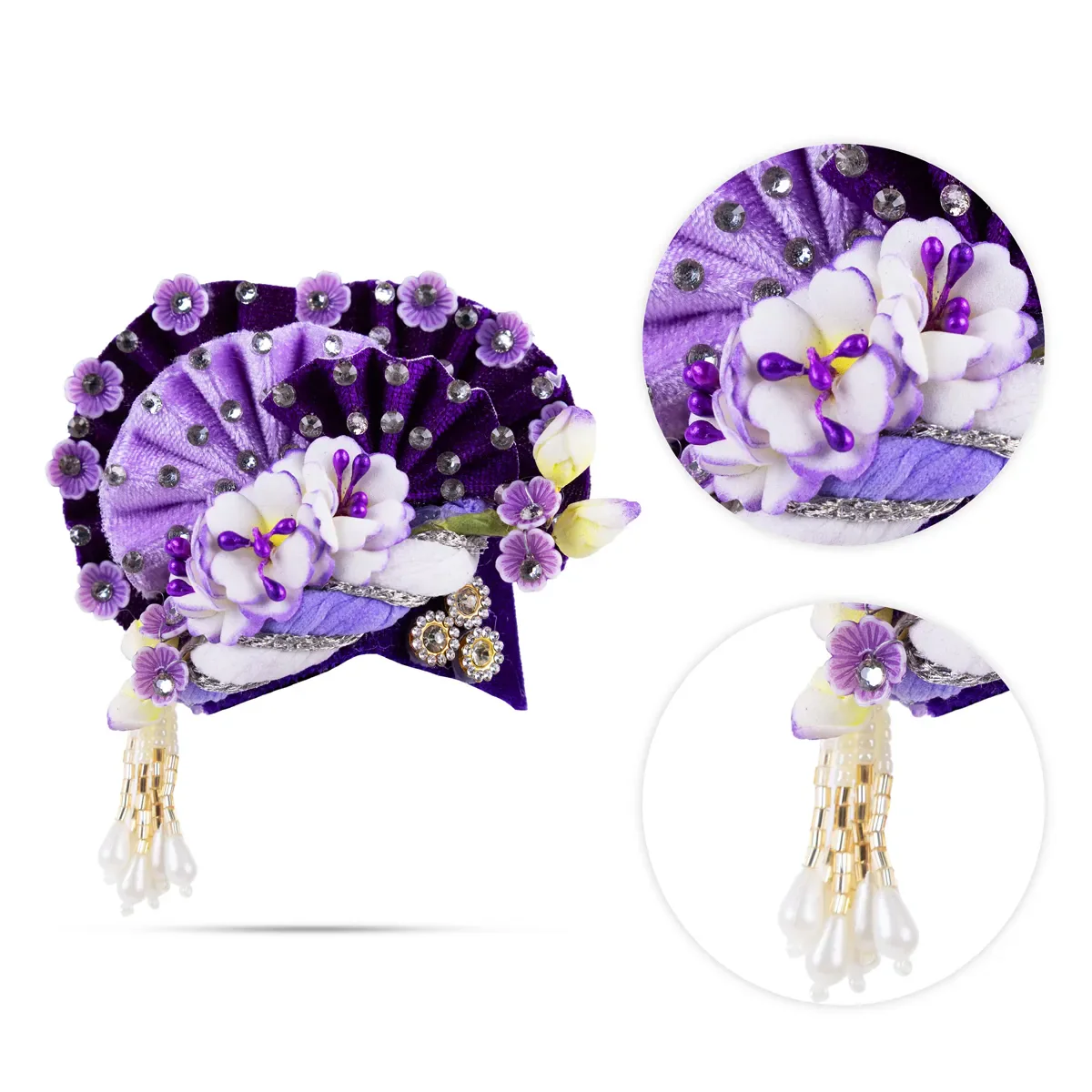 Zari And Stone Design Turban - 3 X 2.25 Inches | Decorative Kireedam/ Kiridam/ Crown For Deity Decor - Image 6