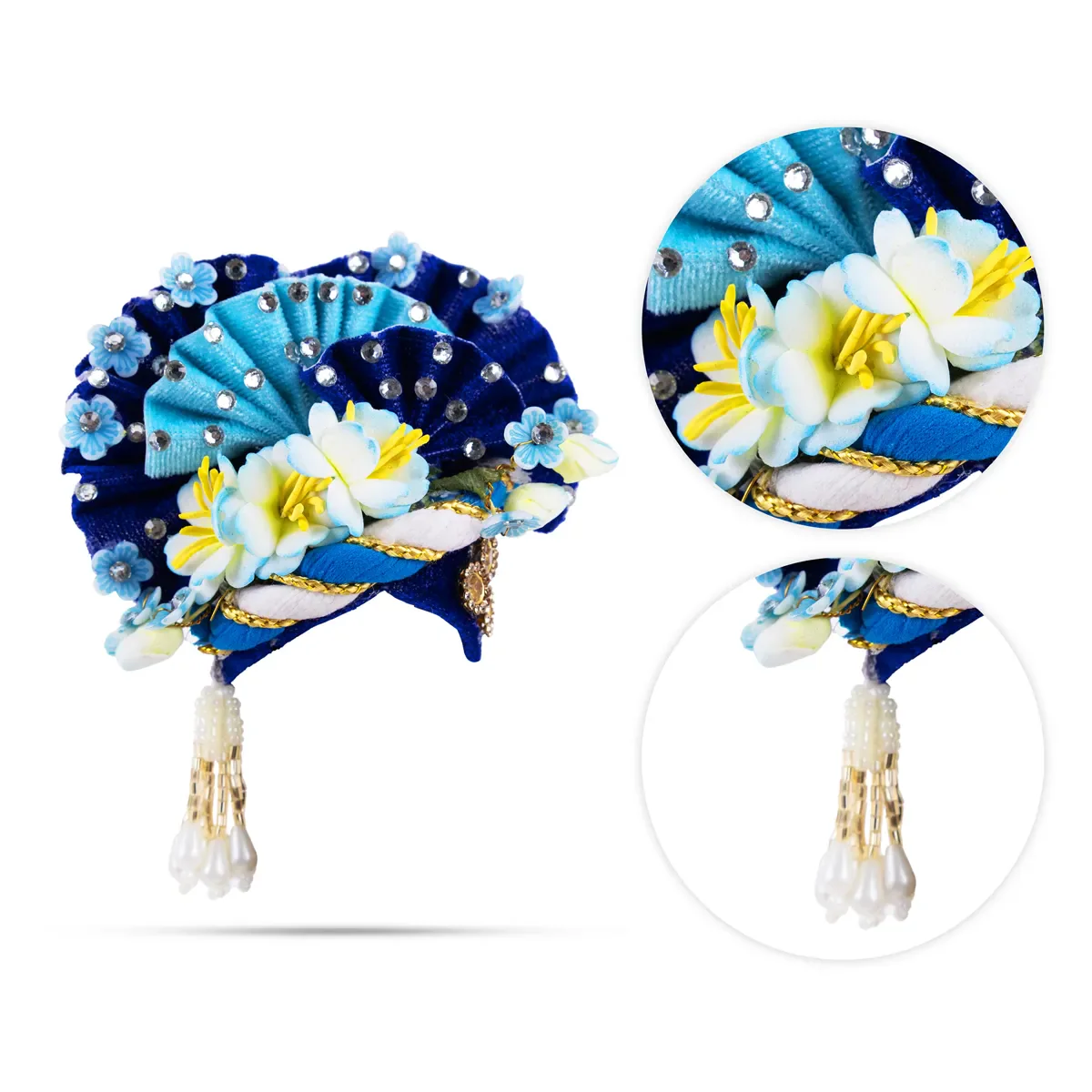 Zari And Stone Design Turban - 3 X 2.25 Inches | Decorative Kireedam/ Kiridam/ Crown For Deity Decor - Image 7